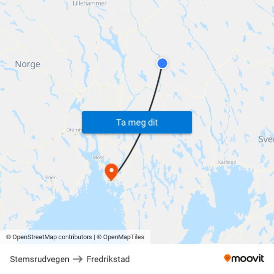 Stemsrudvegen to Fredrikstad map