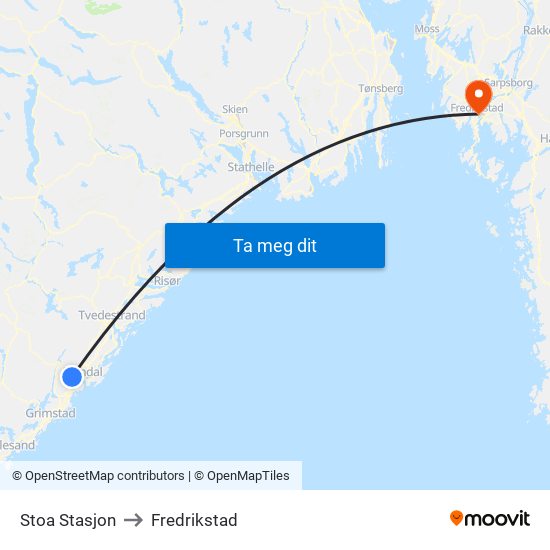 Stoa Stasjon to Fredrikstad map