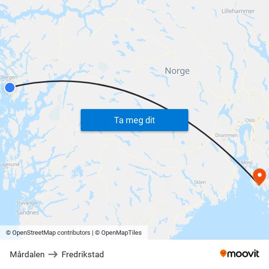 Mårdalen to Fredrikstad map
