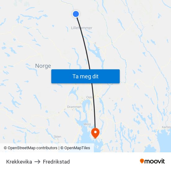 Krekkevika to Fredrikstad map