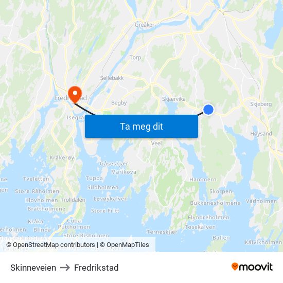 Skinneveien to Fredrikstad map