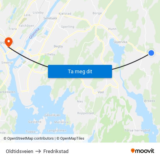 Oldtidsveien to Fredrikstad map