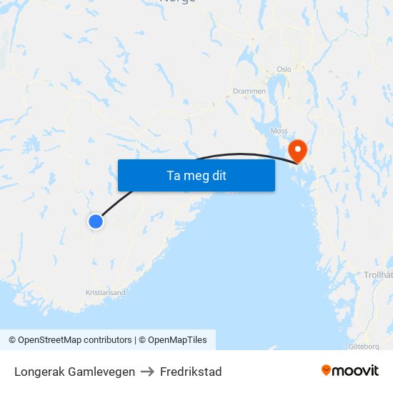 Longerak Gamlevegen to Fredrikstad map