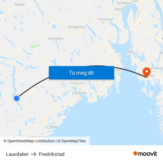 Lauvdalen to Fredrikstad map