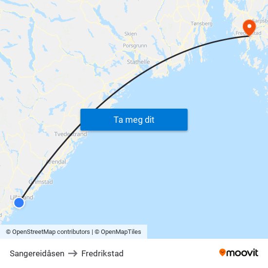 Sangereidåsen to Fredrikstad map