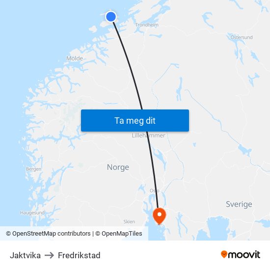 Jaktvika to Fredrikstad map