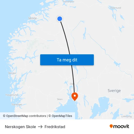 Nerskogen Skole to Fredrikstad map