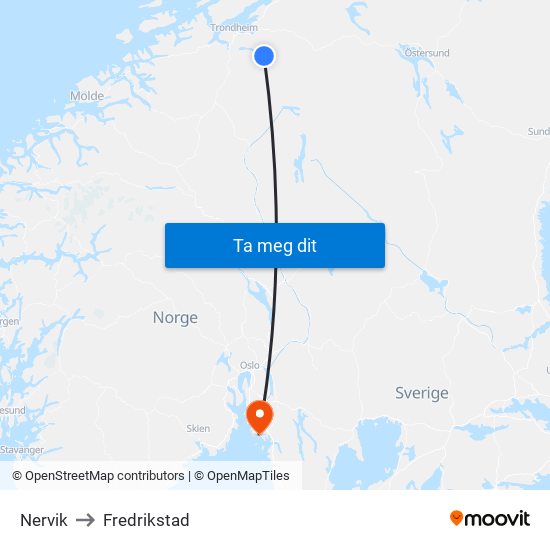 Nervik to Fredrikstad map