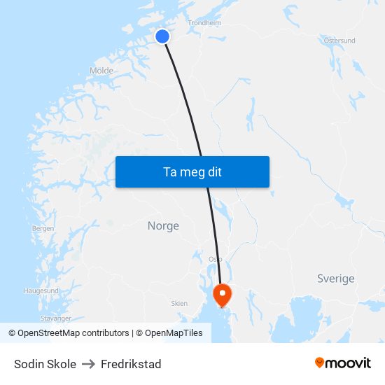 Sodin Skole to Fredrikstad map