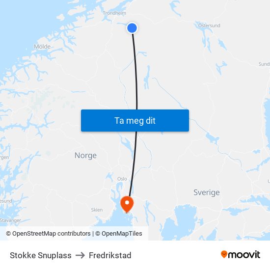Stokke Snuplass to Fredrikstad map
