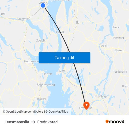 Lensmannslia to Fredrikstad map