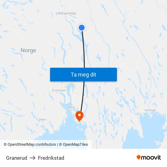 Granerud to Fredrikstad map