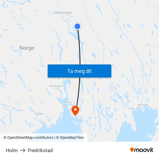 Holm to Fredrikstad map