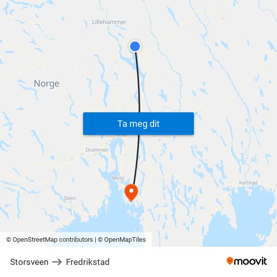 Storsveen to Fredrikstad map