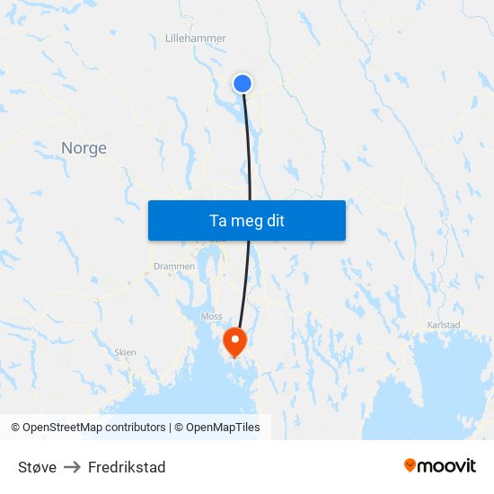 Støve to Fredrikstad map