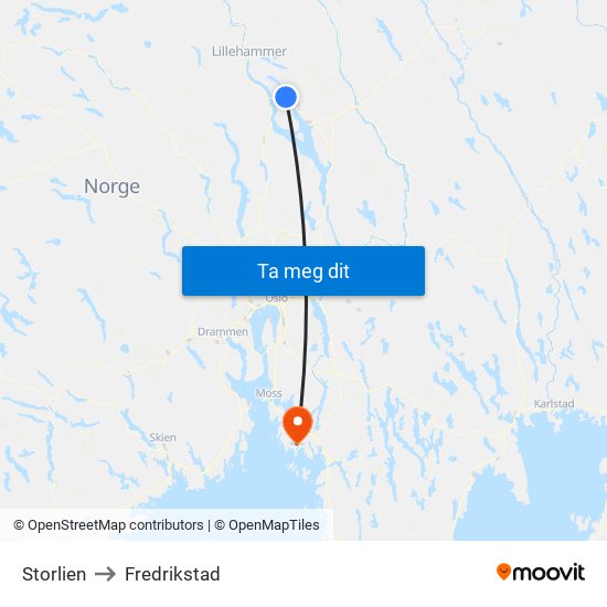 Storlien to Fredrikstad map