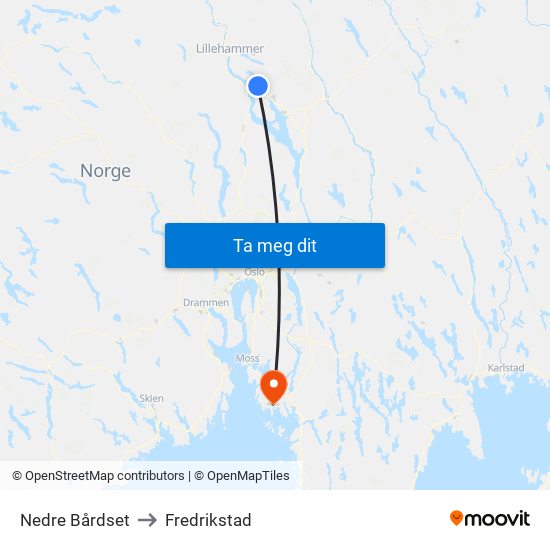 Nedre Bårdset to Fredrikstad map