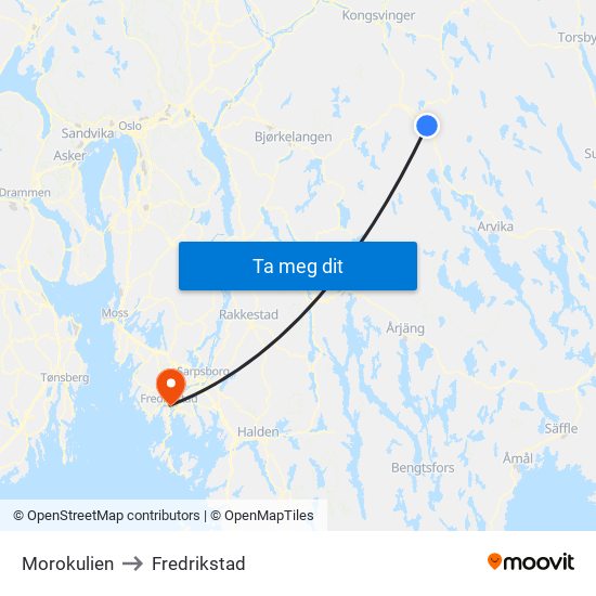 Morokulien to Fredrikstad map