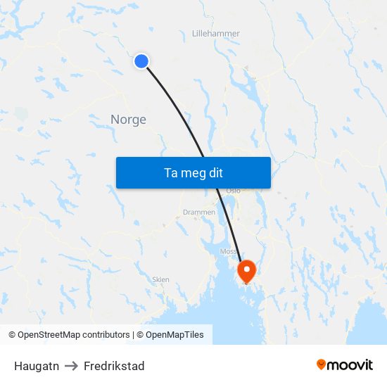 Haugatn to Fredrikstad map