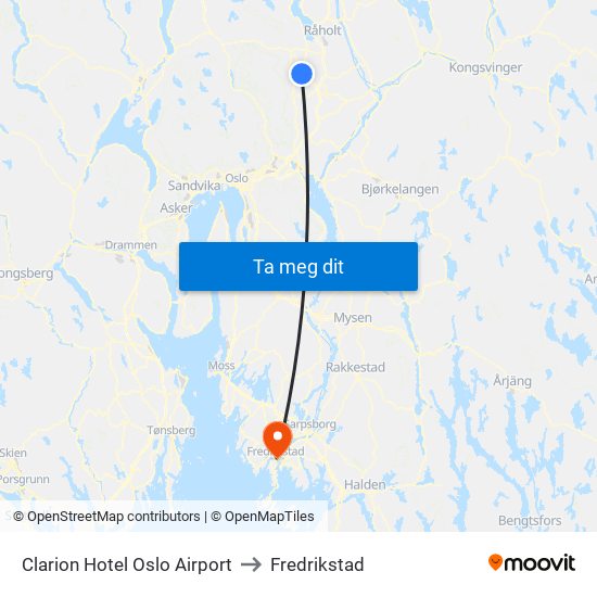 Clarion Hotel Oslo Airport to Fredrikstad map