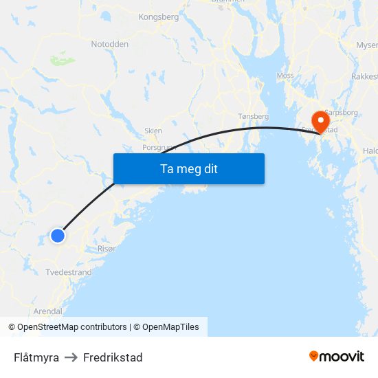 Flåtmyra to Fredrikstad map