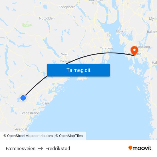 Færsnesveien to Fredrikstad map