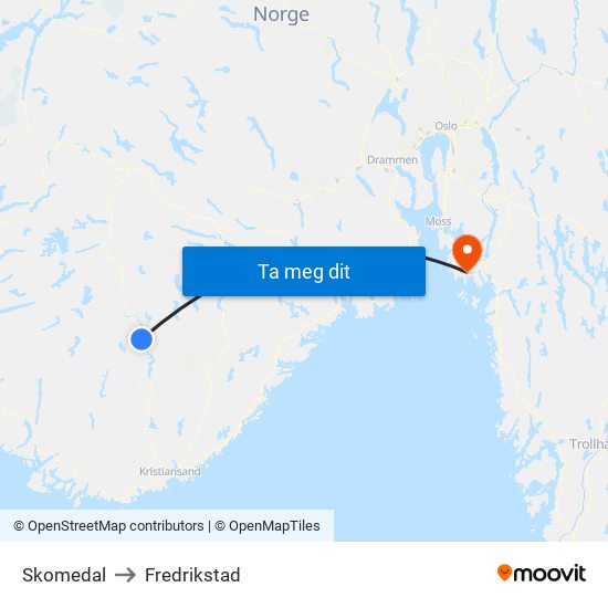 Skomedal to Fredrikstad map