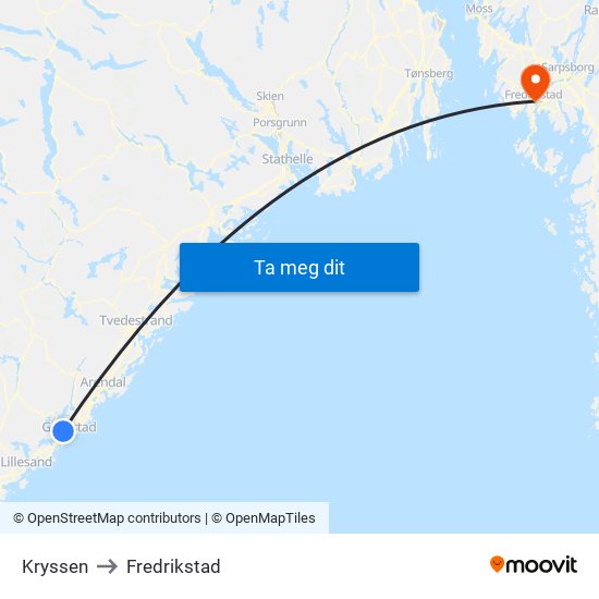 Kryssen to Fredrikstad map