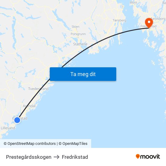 Prestegårdsskogen to Fredrikstad map