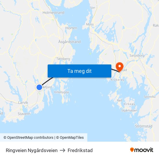 Ringveien Nygårdsveien to Fredrikstad map
