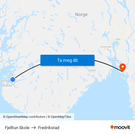 Fjelltun Skole to Fredrikstad map