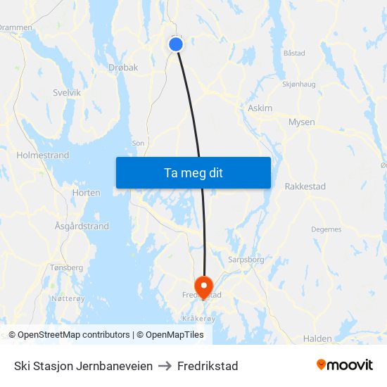 Ski Stasjon Jernbaneveien to Fredrikstad map