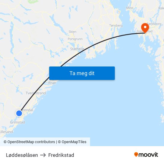 Løddesølåsen to Fredrikstad map