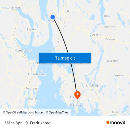Måna Sør to Fredrikstad map