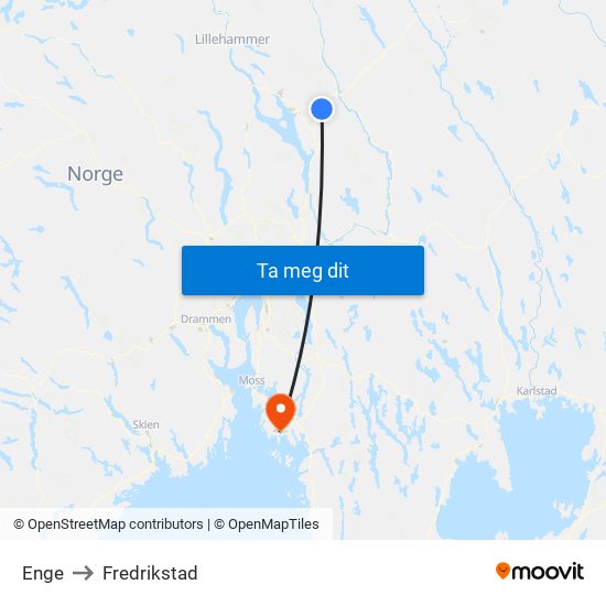 Enge to Fredrikstad map