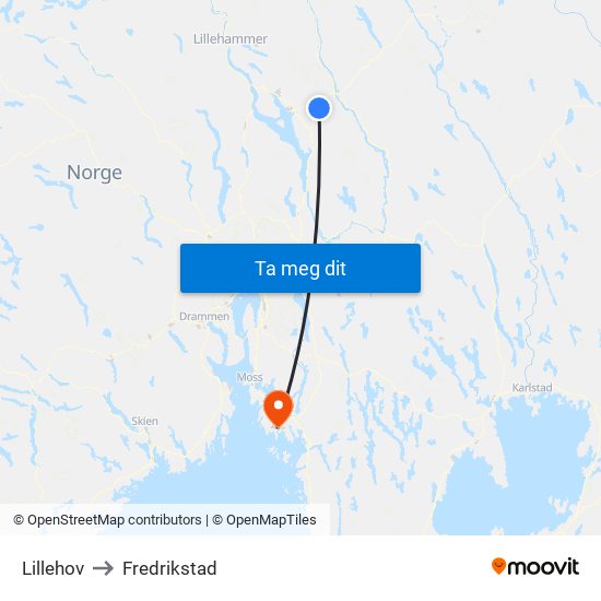 Lillehov to Fredrikstad map