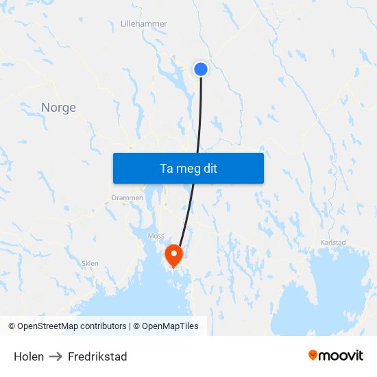 Holen to Fredrikstad map