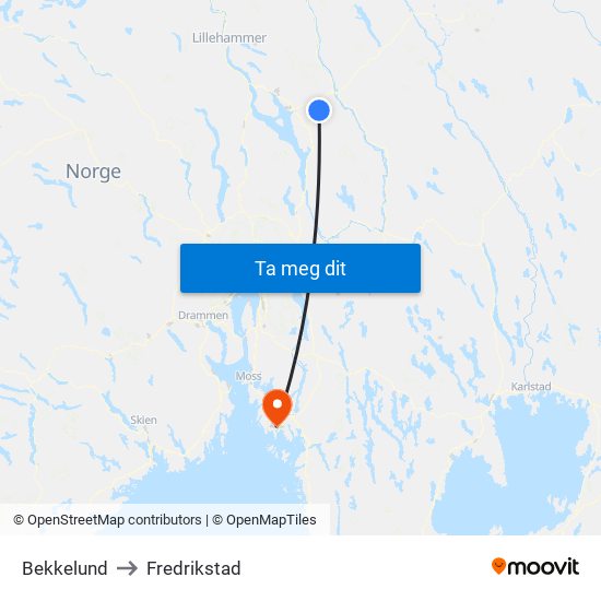 Bekkelund to Fredrikstad map