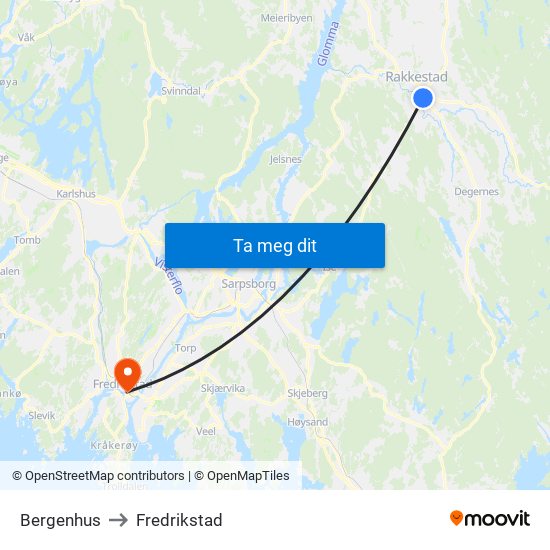 Bergenhus to Fredrikstad map