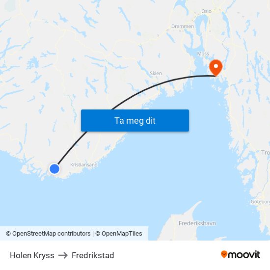 Holen Kryss to Fredrikstad map