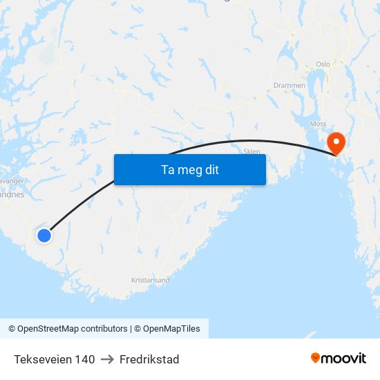 Tekseveien 140 to Fredrikstad map