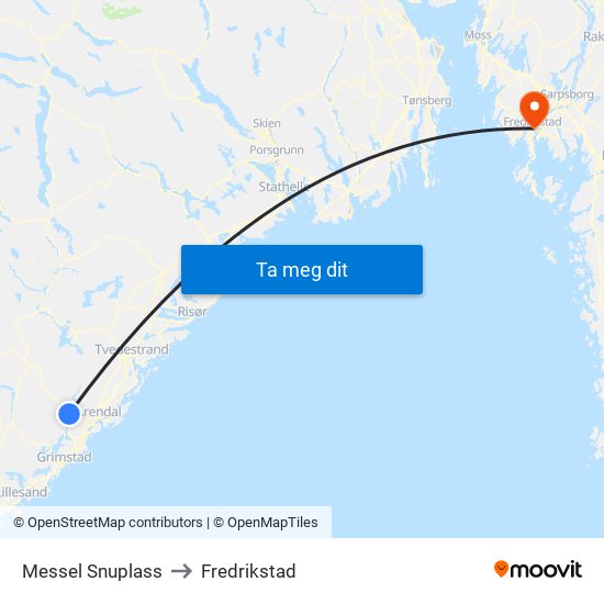 Messel Snuplass to Fredrikstad map