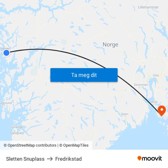 Sletten Snuplass to Fredrikstad map