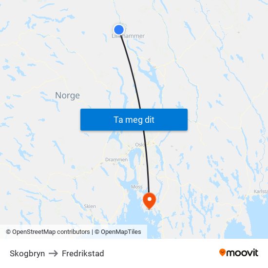 Skogbryn to Fredrikstad map