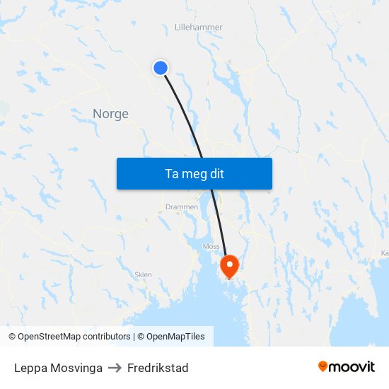 Leppa Mosvinga to Fredrikstad map