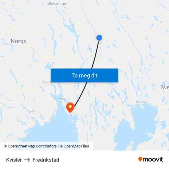 Kvisler to Fredrikstad map