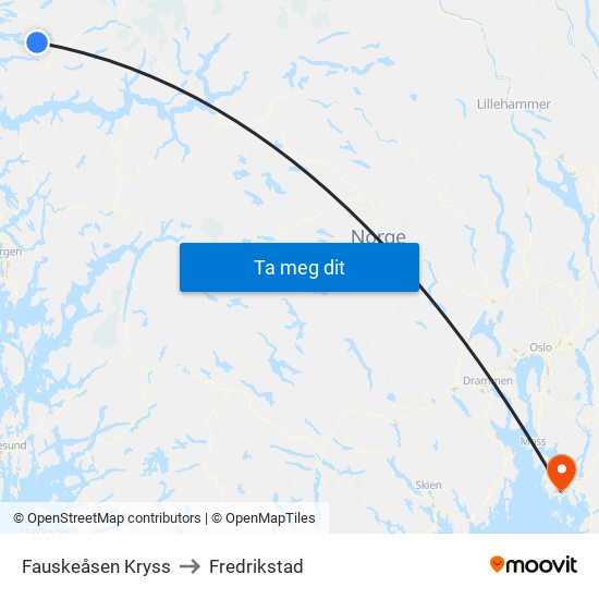 Fauskeåsen Kryss to Fredrikstad map