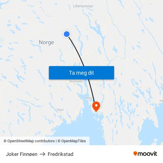 Joker Finnøen to Fredrikstad map