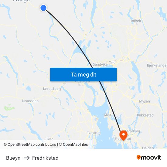 Buøyni to Fredrikstad map