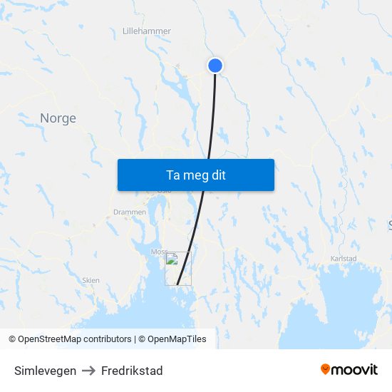 Simlevegen to Fredrikstad map